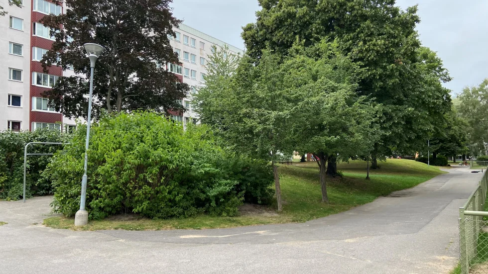 Bergslagsgatan i Marielund. Här tog sig den påverkade mannen in via sin grannes balkong.