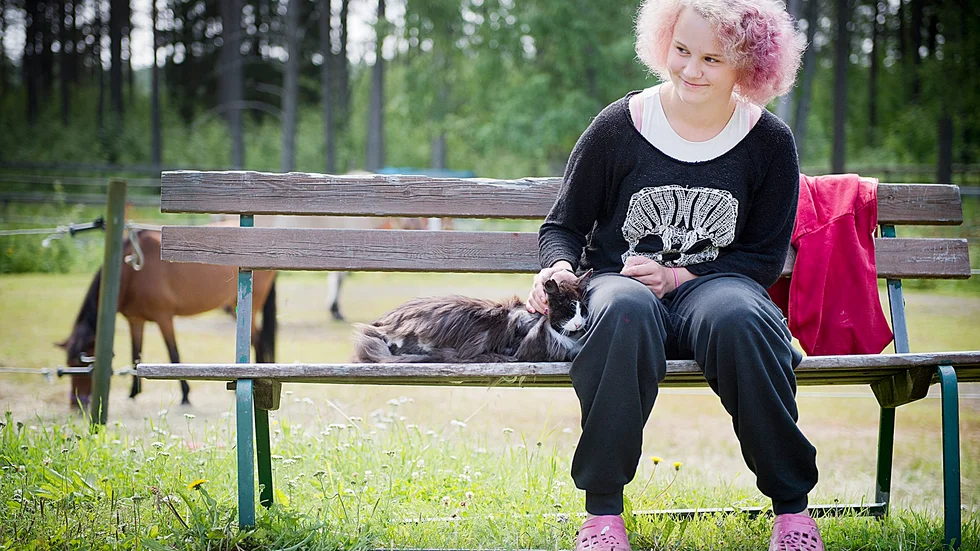 Idyll. Katten Stunten och Maya tillbringar en hel del tid tillsammans på gården. Foto: Lars Eriksson.