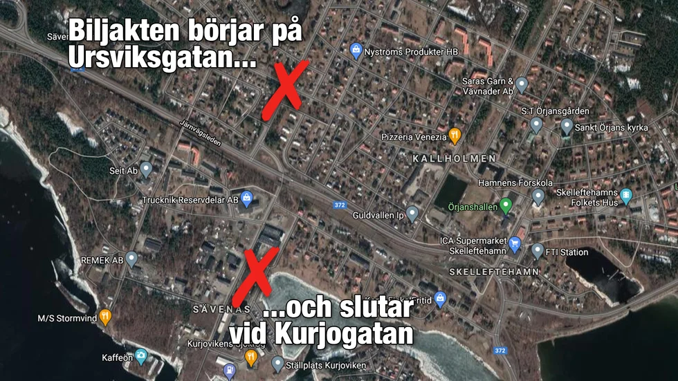 Polisens efterföljande av personbilen skedde i hög hastighet genom flera gator i Skelleftehamn. 