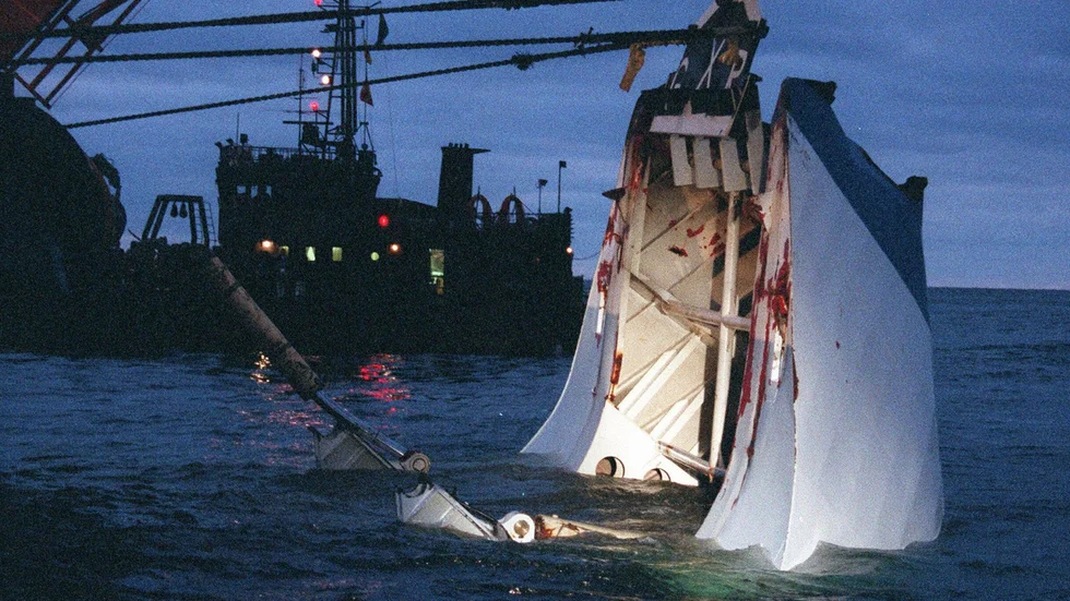 Estonias bogvisir bärgas i november 1994. Arkivbild.