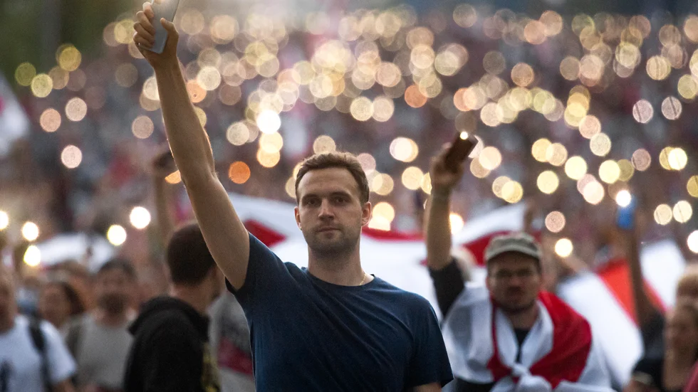 Oppositionella i Belarus demonstrerade på söndagen i huvudstaden Minsk.