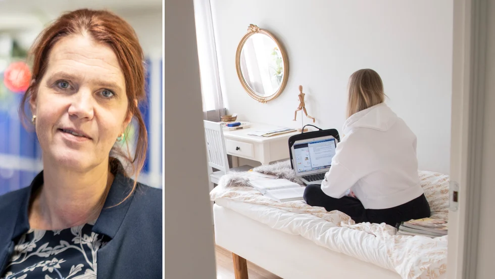 T.v: Rektor Anna Engström. T.h: Elev som studerar hemifrån.