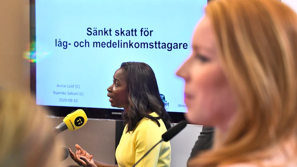 Inkomstskattesänkningarna i höstens budgetförslag presenterades av Centerpartiets Annie Lööf och Liberalernas Nyamko Sabuni. Socialdemokraterna och Miljöpartiet sysslade med annat...