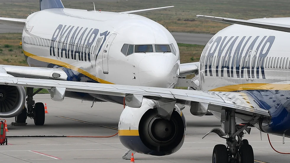 Två Ryanair-plan vid flygplatsen i Weeze, Tyskland. Arkivbild.