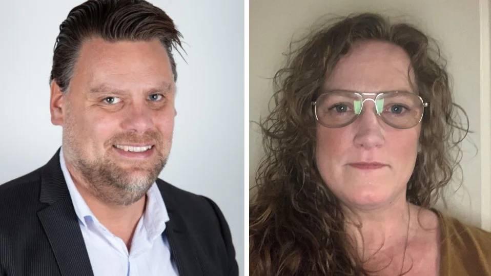 Socialdemokraten Mattias Adolfson är regionråd med ansvar för personalutskottet. Pernilla Petersson är Vårdförbundets huvudskyddsombud.