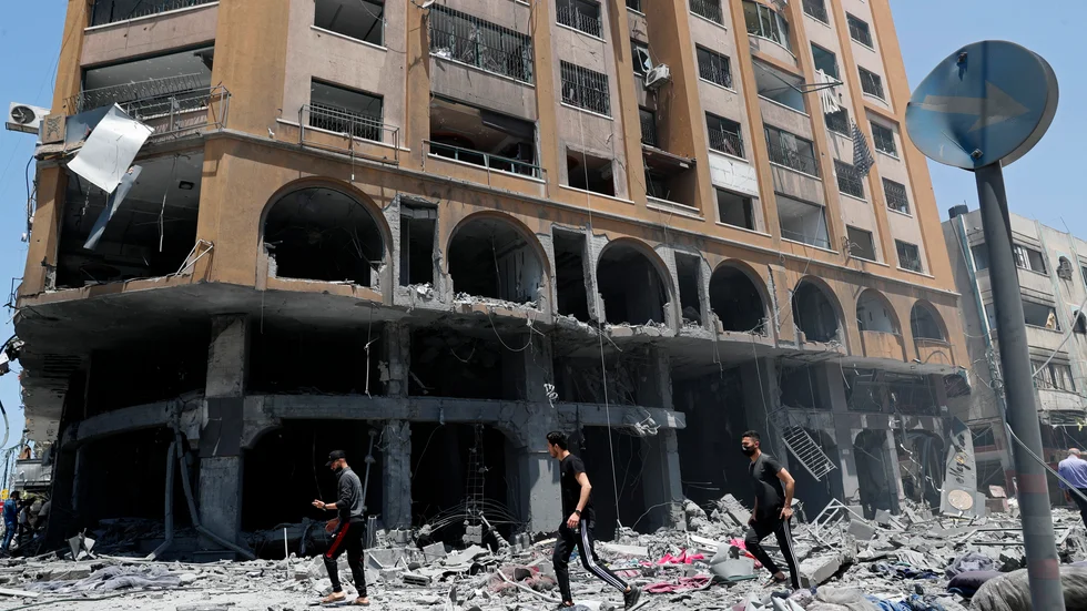Ett hus i staden Gaza som träffats av Israels luftbombardemang.