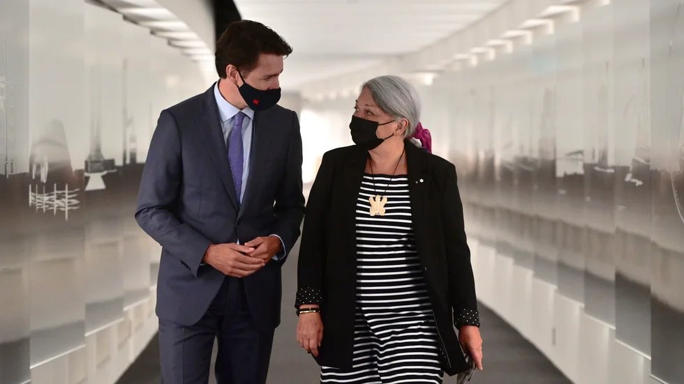 Justin Trudeau och Mary Simon vid en tidigare träff. Arkivbild.