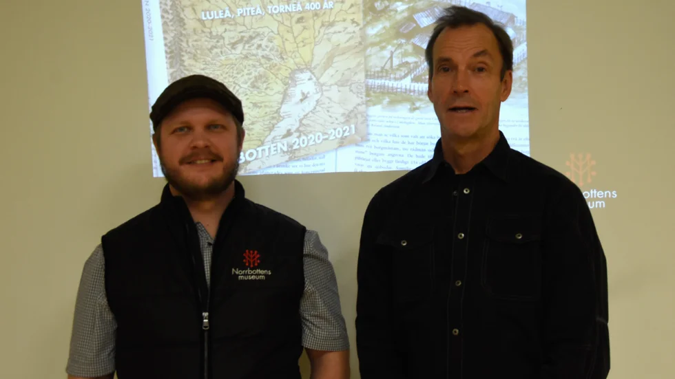 Nils Harnesk och Per Moritz höll i boksläppet av Norrbottens Museums årsbok "Norrbotten 2020-2021 - Luleå, Piteå, Torneå 400 år"