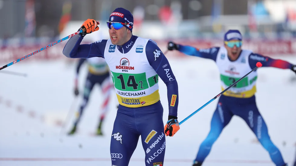 Federico Pellegrino under sprintstafett i Ulricehamn tidigare i år. Arkivbild.