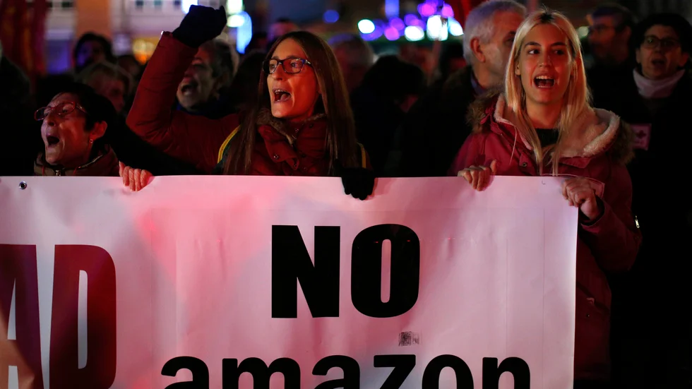 Det är inte första gången det protesteras mot Amazons anställningsvillkor. Här bild från tidigare strejk i Spanien. Arkivbild.