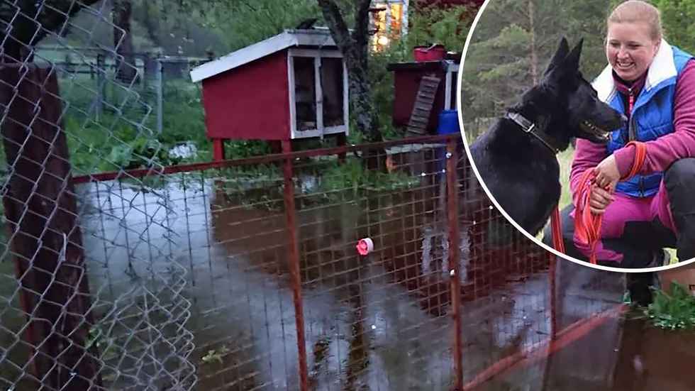 Så här såg det ut på Marie Tibblins tomt efter regnovädret som drog in under onsdagen.