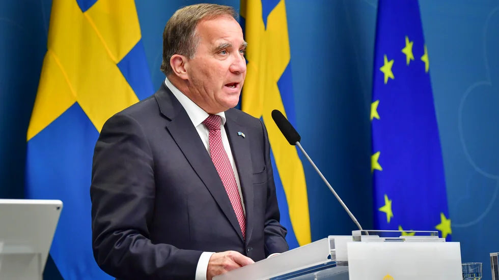 Stefan Löfven på torsdagens presskonferens.