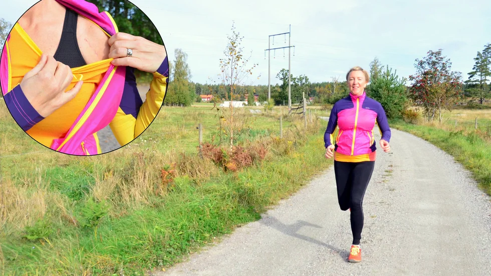 Ärret där dosan med pacemakern sitter är inte stort. Hillevi Udin känner inga obehag längre utan har börjat träna så smått.