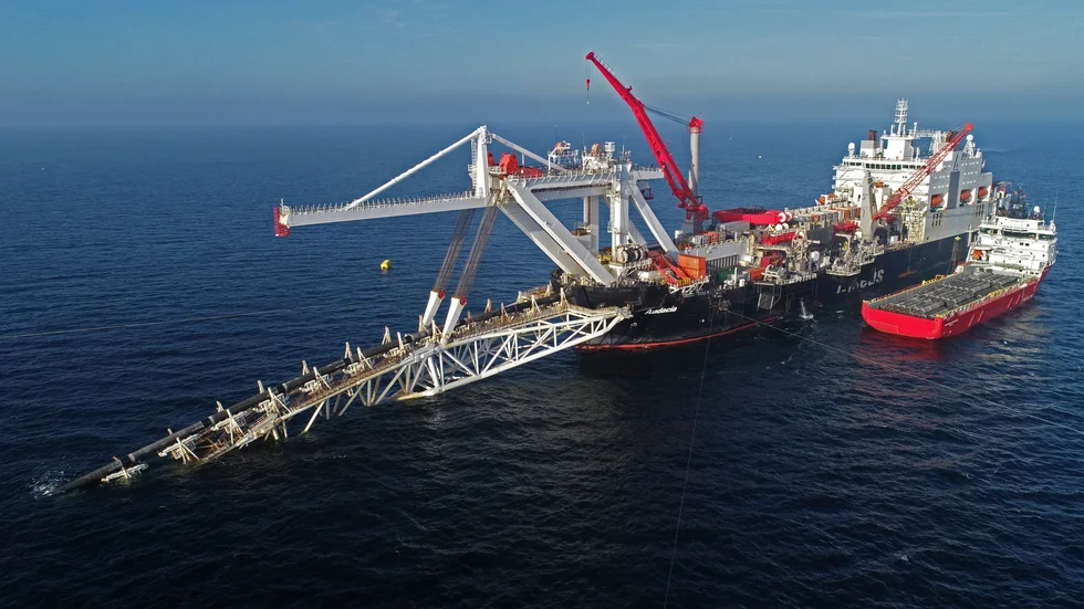 Här pågår utläggning av gasledningen Nord Stream 2 mellan Ryssland och Tyskland; ett projekt som omnämns i debattartikeln. 