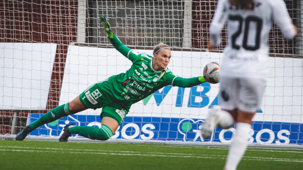 Nichole Persson har spelat hälften av matcherna i årets damallsvenska och delar på platsen mellan stolparna med norskan Guro Pettersen.