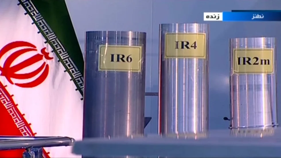 Iranska centrifuger för anrikning av uran, visade i statlig tv 2018.