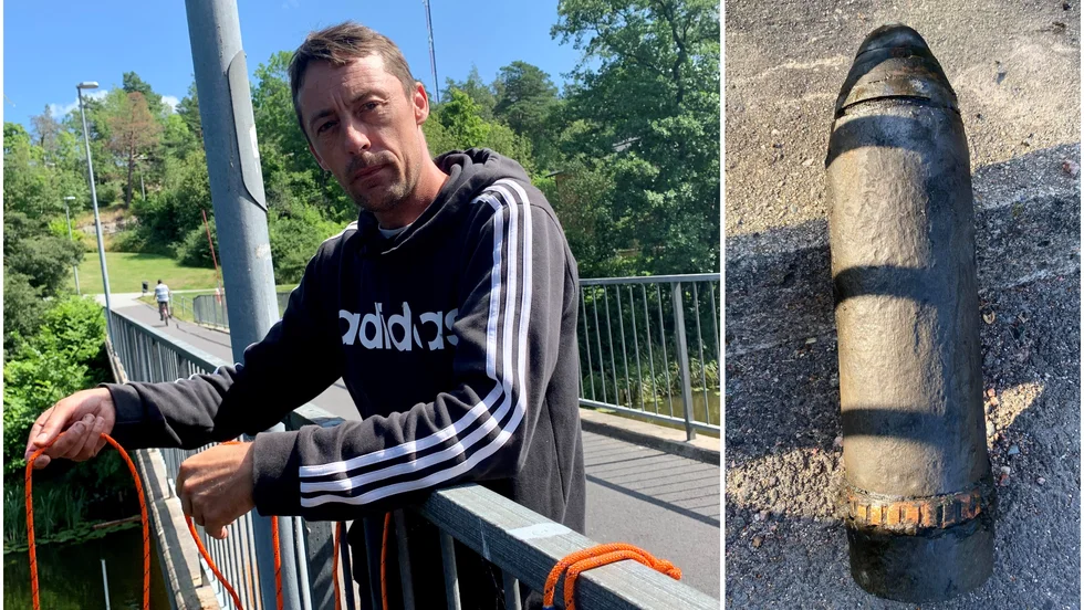 I fredags fick Matteas Grankvist och ett av hans barn upp en gammal granat när de magnetfiskade i Nyköpingsån vid Mariebergsbron. 