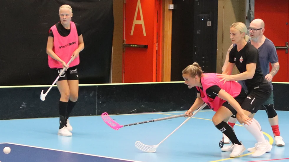 Elin Ceder, Ellen Pettersson, Sofia Haglund och Kent Olsson under den ganska leksamma träningen kvällen före midsommaraftonen.
