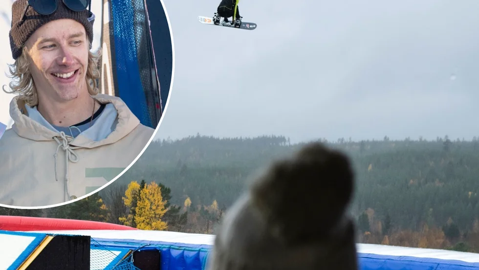 23-årige Gustaf Lundström från Piteå satsar hårt på snowboard. I vinter väntar flera tävlingar ute i Europa. Bilden är från sommarens träning på Kläppen Arena.