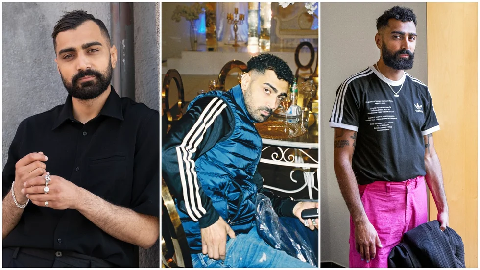 Från vänster: Alexander Abdallah fotograferad utanför Bio Rio i Stockholm, bild från "Snabba cash" samt inför tillkännagivandet av utmärkelsen Sveriges bäst klädda man. 