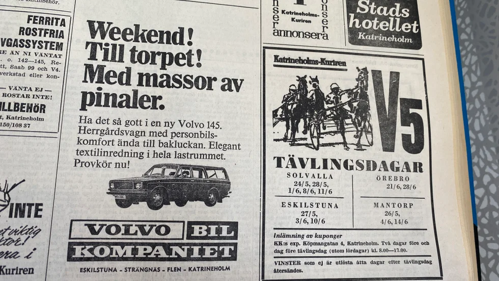 Weekend! Till torpet! Med massor av pinaler. Annons i KK 1972. 