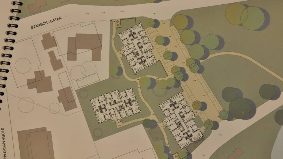 Ett av förslagen till nybyggnation i kvarteret Sjöblick i Östhammar längs Strandvägen, mellan Norra Tullportsgatan och Stångörsgatan. Ritat av arkitektfirman Fidjeland.