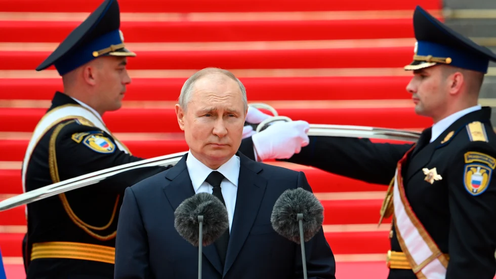 Rysslands president Vladimir Putin vid talet i Kreml på tisdagen.