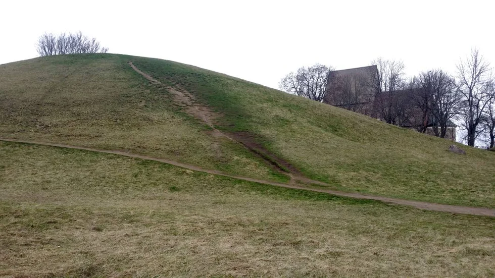 Spår av människor. Det syns tydligt var besökarna väljer att gå över högarna i Gamla Uppsala.