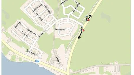 Här på länsväg 596 mellan Sinksundet och Hällbacken blir det 2 nya fartkameror 2018.