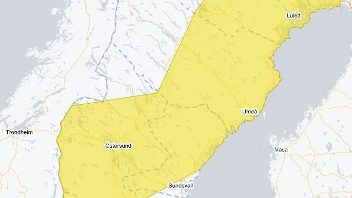 All of coastal Västerbotten is included in the yellow warning.