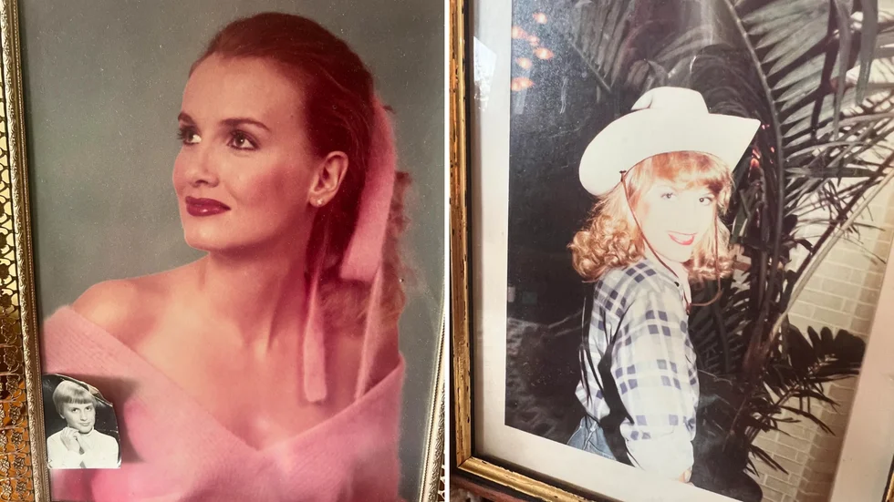 Inramade bilder föreställande Gunilla Persson som ung, från föräldrahemmet i Högsjö. 