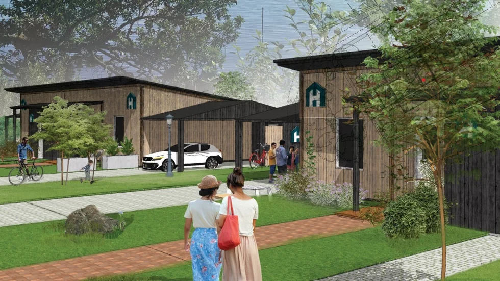 Illustrationen visar hur de nya parhusen i Virserum kan komma att se ut. Till att börja med planerar bostadsbolaget att bygga två parhus med totalt fyra lägenheter.