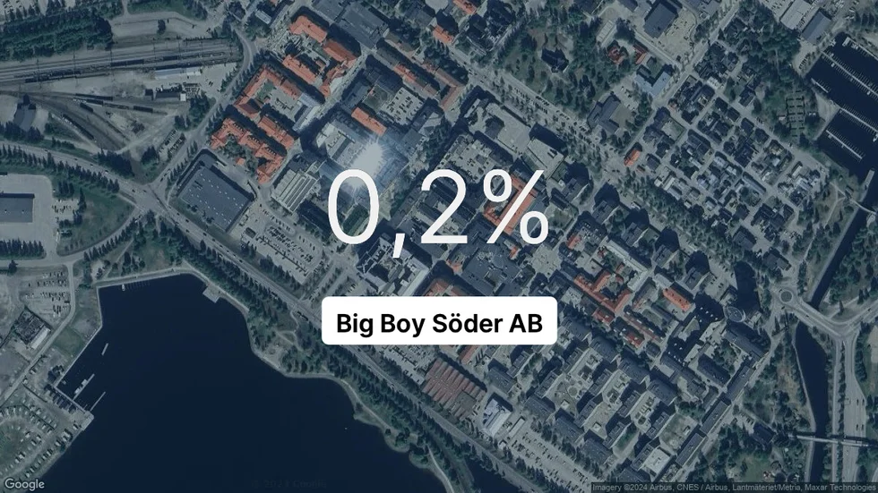 Illustrationen visar rörelsemarginalen för Big Boy Söder för det senaste året. Bakgrunden är en satellitbild över företagets adress.