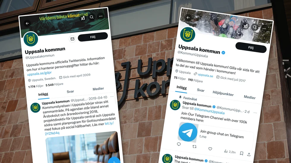 Ett verifierat konto på X som utger sig för att vara Uppsala kommun gör reklam för kryptovalutor.