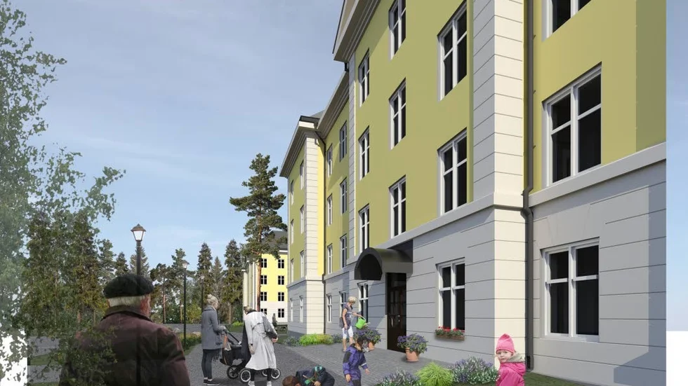 Brand. Wiksténs Fastigheter återuppför Åbergsleden 6. Illustration av Niklas Granljung A&D Arkitektkontor.
