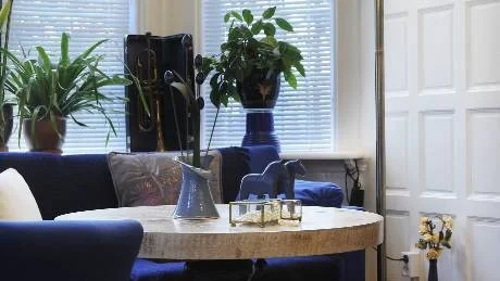 FINA FÖNSTER. Stora, vackra fönster vetter mot talldunge och vatten.