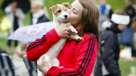 Fanny Johansson från Pålsträsk visar upp Jack Russel terriern.