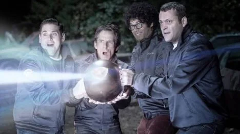Jonah Hill, Ben Stiller, Richard Ayoade och Vince Vaughn i komedin "Grannpatrullen" som har premiär i dag.