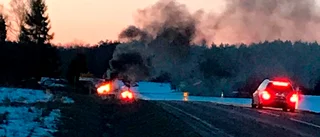 Bilbrand på väg 53 – köer i trafiken