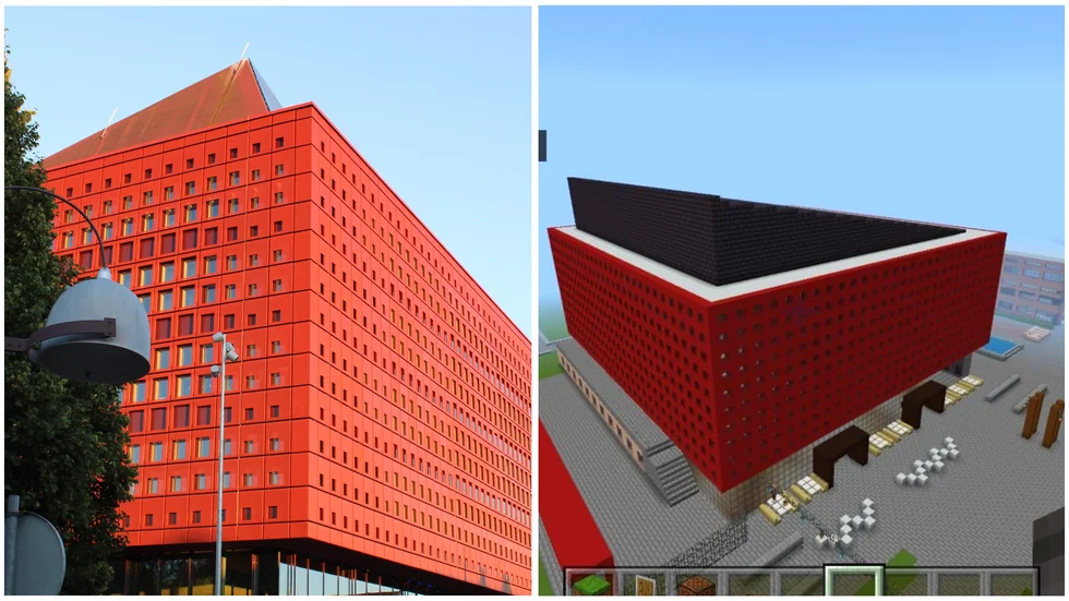 Till vänster är det riktiga Studenthuset. Näst intill alla byggnader i universitetsområdet har återskapats, från Campushallen till A-huset. 