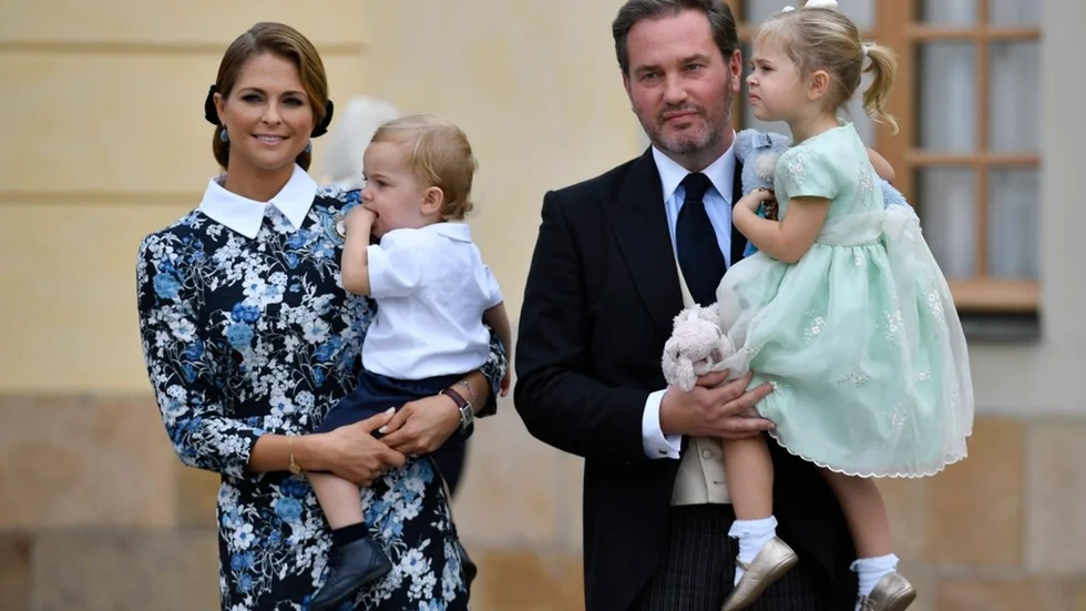 Prinsessan Madeleine och Christopher O'Neill med barnen Nicolas och Lleonore. Bild från ett tidigare tillfälle.
