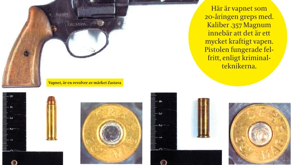Vapnet som 20-åringen tappade när han flydde från polisen i augusti 2016. Pistolen är en jugoslavisk magnumrevolver.