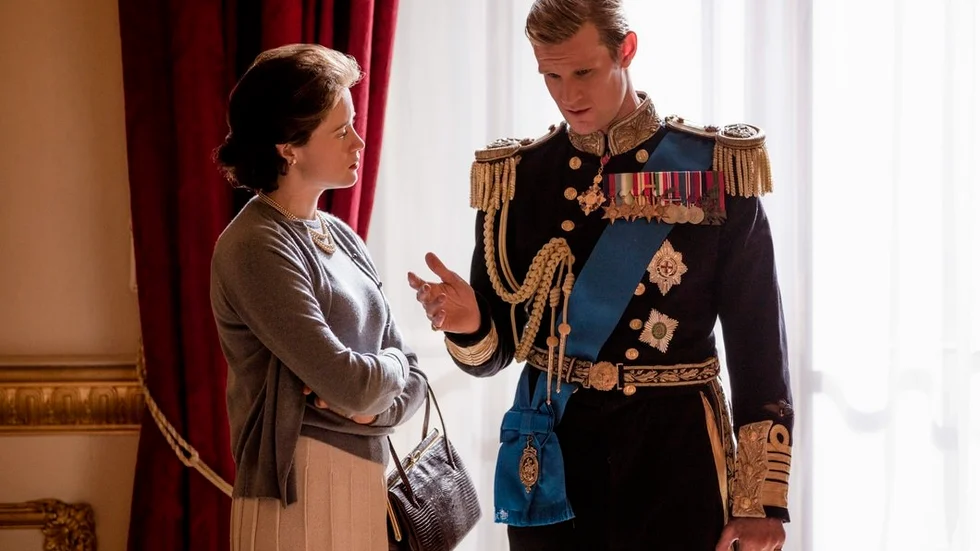Claire Foy som drottning Elizabeth II och Matt Smith som prins Philip.
