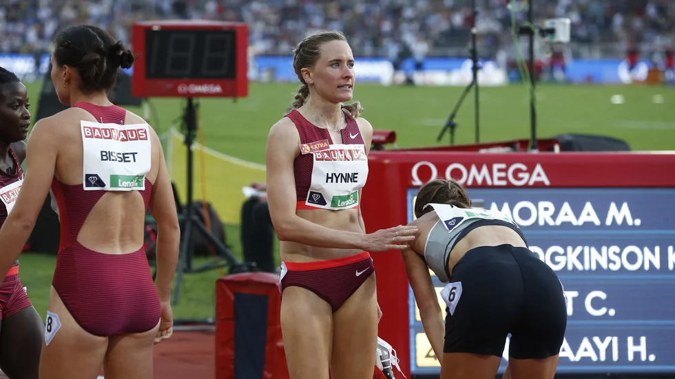 Norges Hedda Hynne efter målgång på 800 meter under Diamond League-galan i Stockholm för ett par veckor sedan.