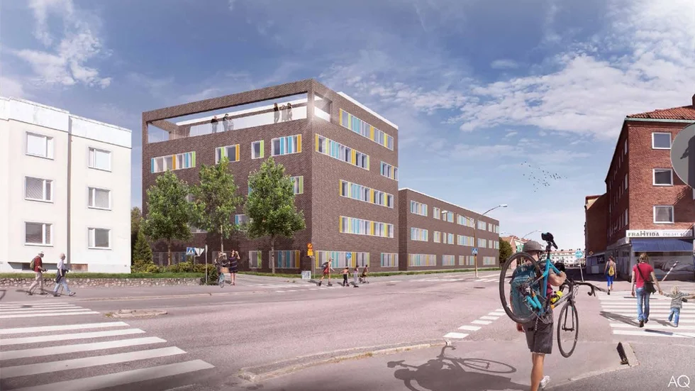 Så här kan den nya skolbyggnaden vid Tegelbruksgatan komma att se ut. Illustration: AQ