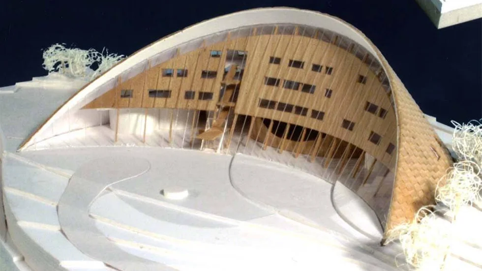Så här är det tänkt att Sametingets parlament ska se ut. Badjáneapmi blev det vinnande förslaget i arkitekttävlingen i mitten av 2000-talet.