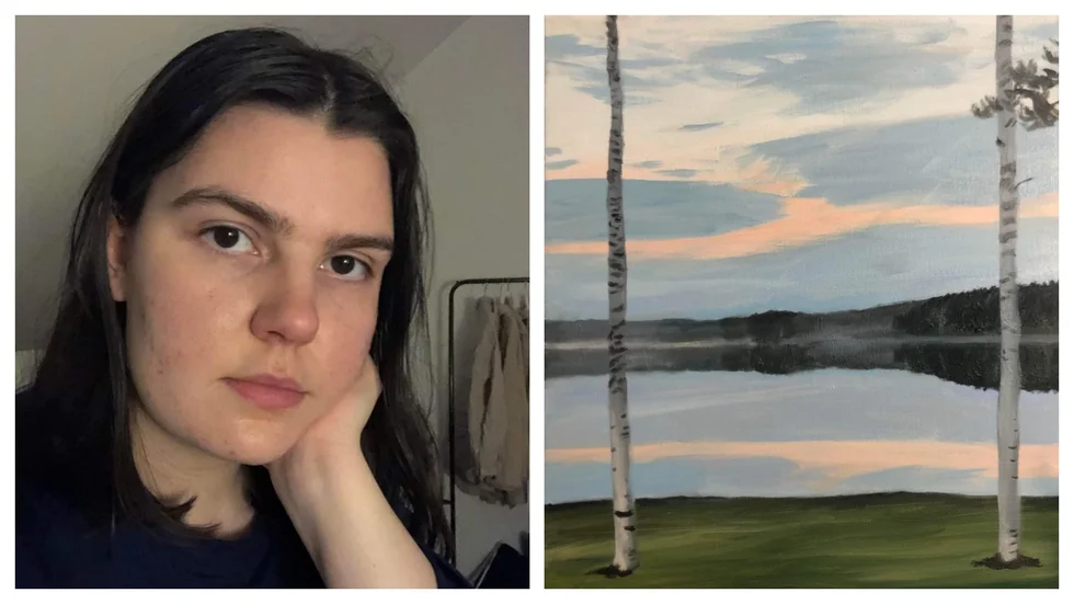 25-åriga Sara Dovstedt ställer ut oljemålningar på Galleri Ester.