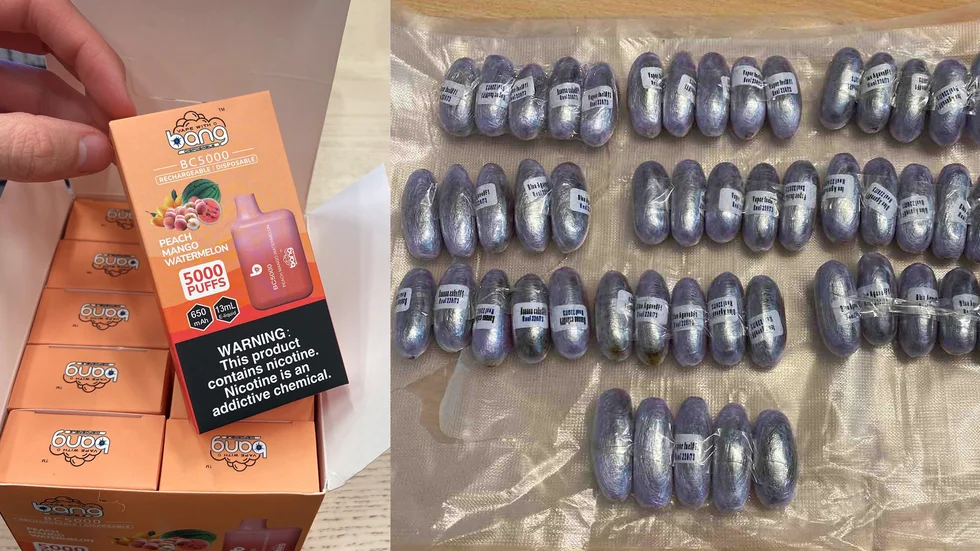 E-cigaretterna till vänster hade beställts på nätet av en 16-åring i Norrköping. Ett halvt kilo cannabis som en 15-åring i Malmö beställt. Båda dömdes, till ungdomstjänst och ungdomsvård.