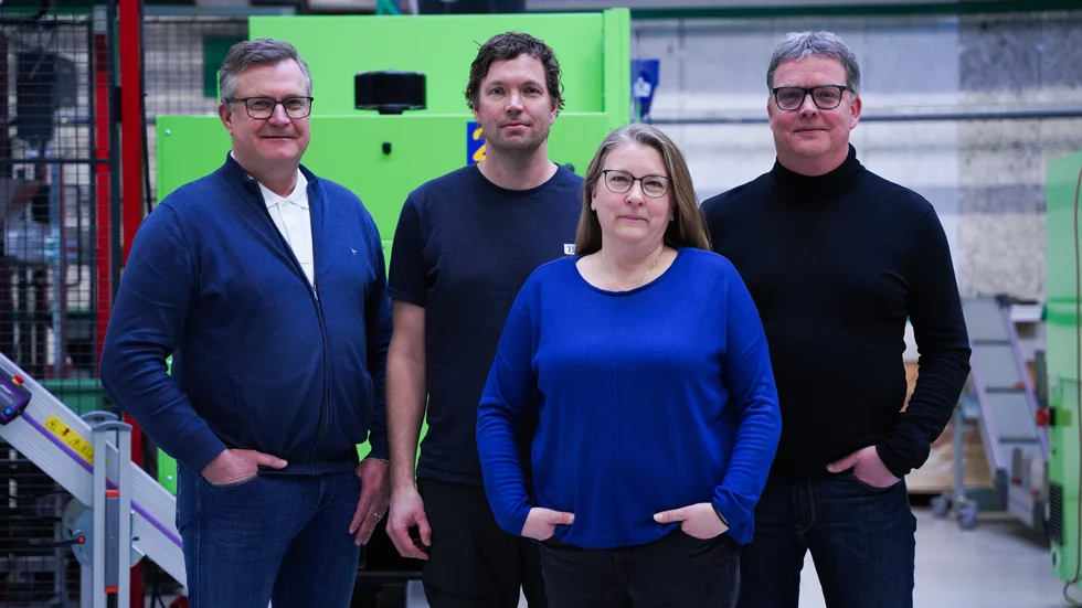 Kennet Lundström, vd och kvalitet, Adam Bergkvist, produktionschef, Katarina Jonsson, ekonomi och personal samt Peter Wikman, marknad och teknik.