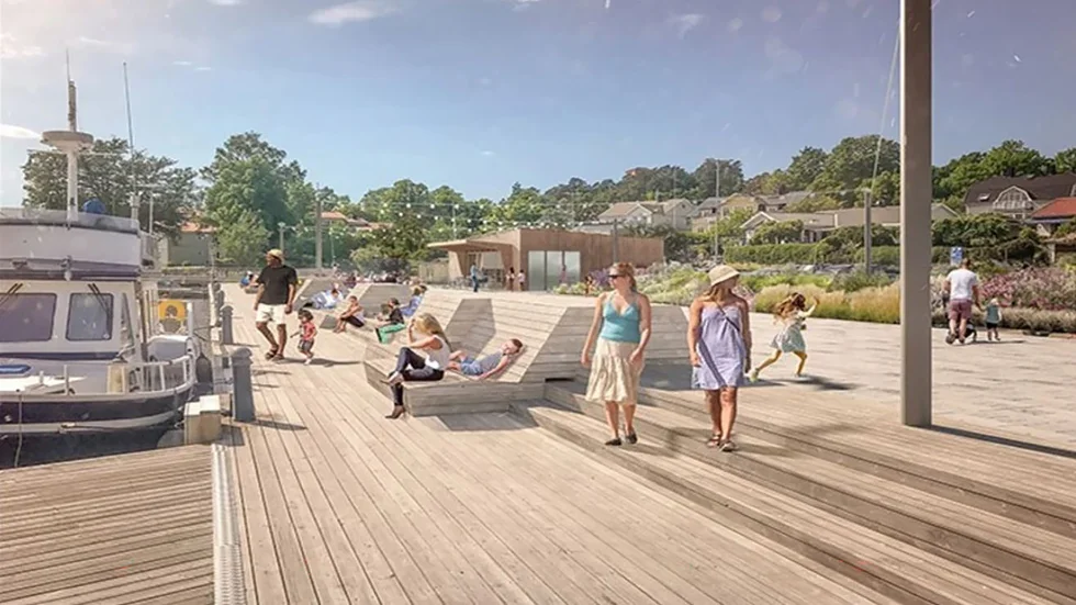 Planen för hur restaurangen ska placeras på hamnplan.
